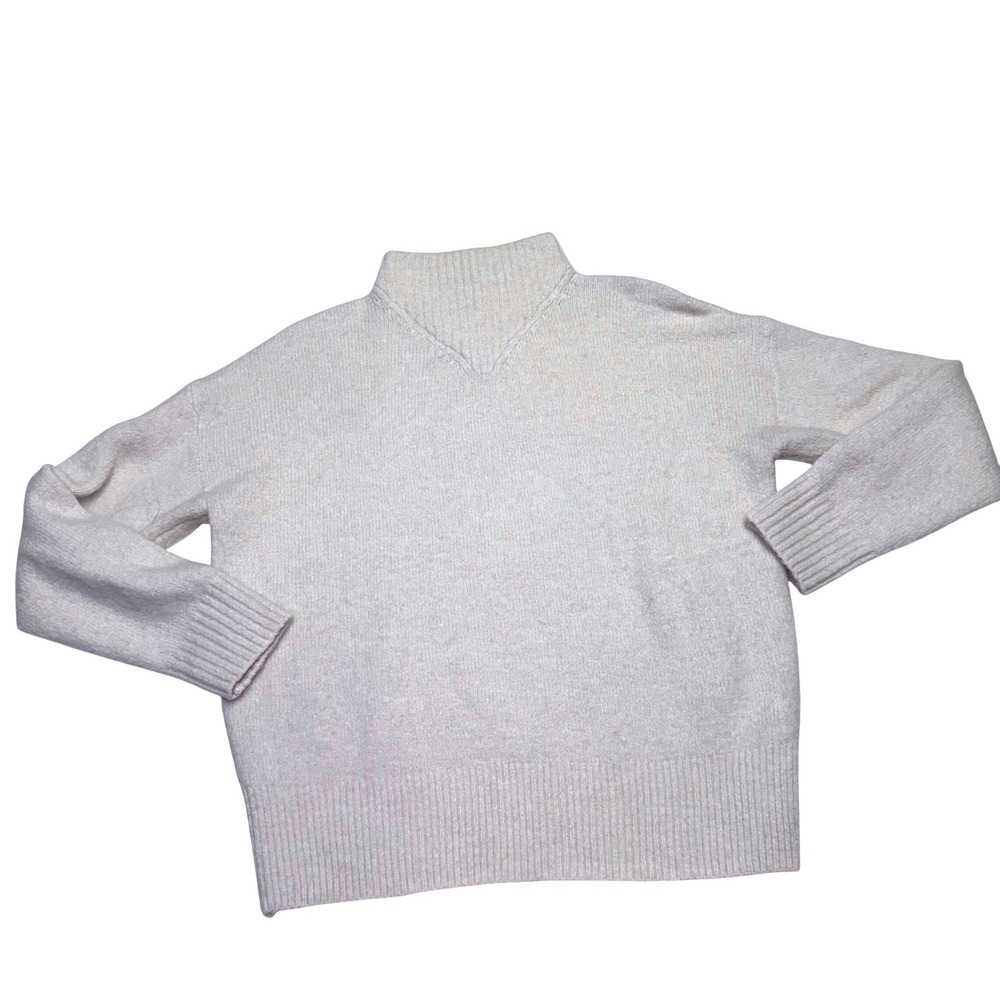 Madewell Womens XS Cream White Wool Alpaca Blend Mock Neck V-Stitch Sweater